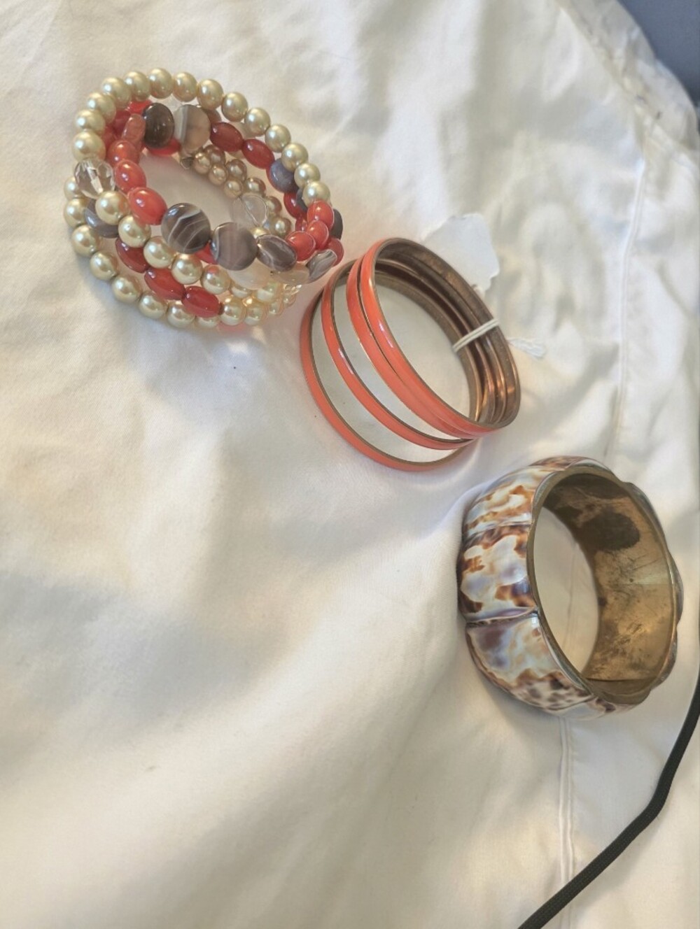 Set Of 3 Vintage Bracelets Coral and Pearl Multi-Stack Bracelet Set